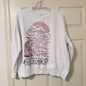 Z Supply Womens Cream Sweatshirt Bon Voyage Graphic Crewneck Size S Lounge